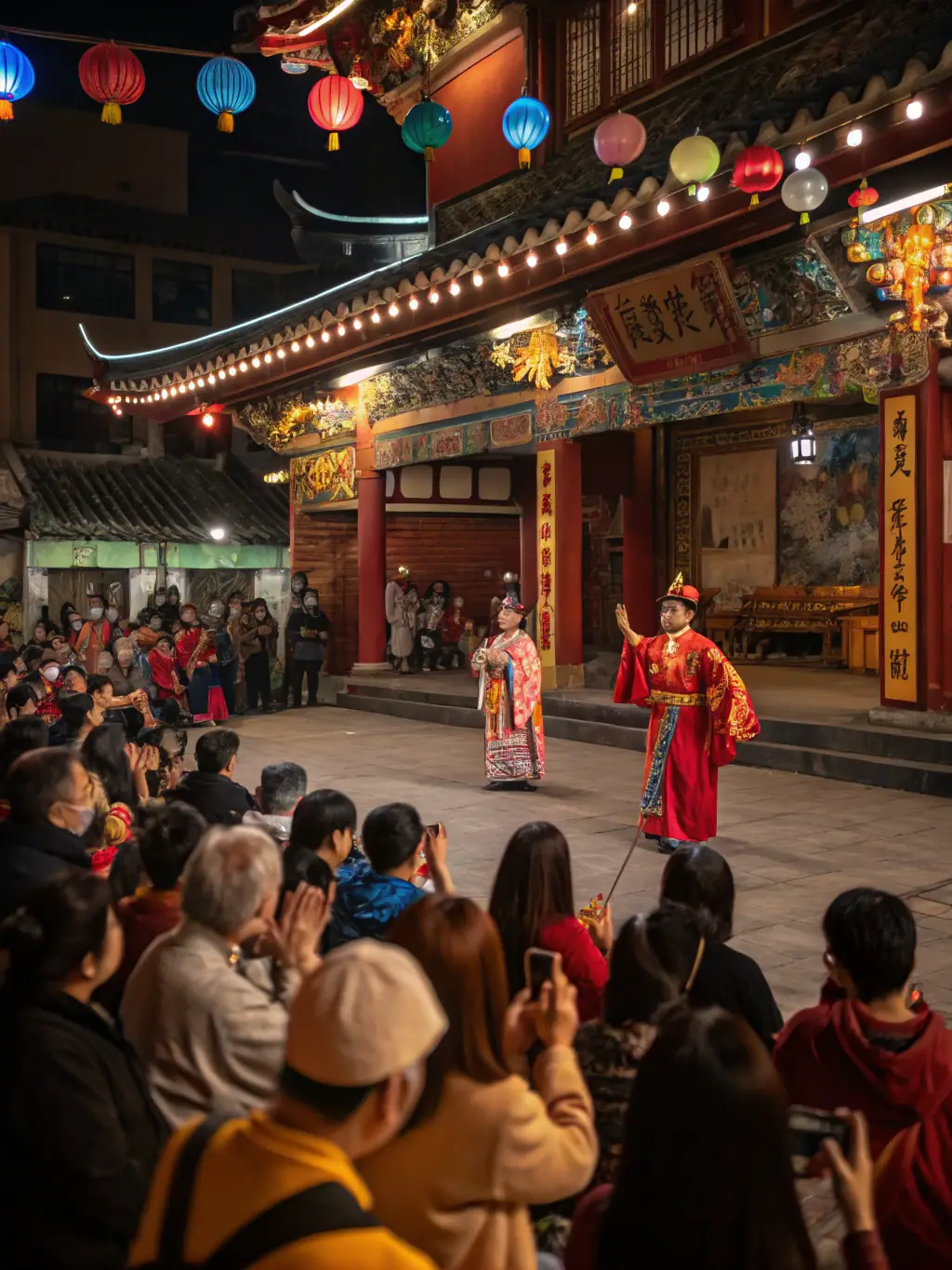 A photo of a cultural exchange event in Taiwan, featuring A LA FONTAINE DE TAICHI - DECAZEVILLE members practicing with local Tai Chi masters.