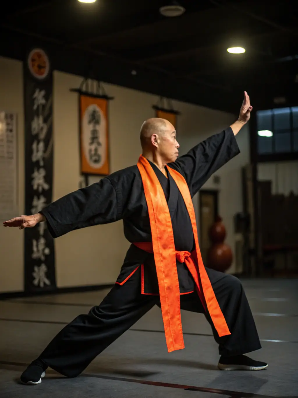 A long-term Tai Chi practitioner demonstrating advanced movements with grace and precision.