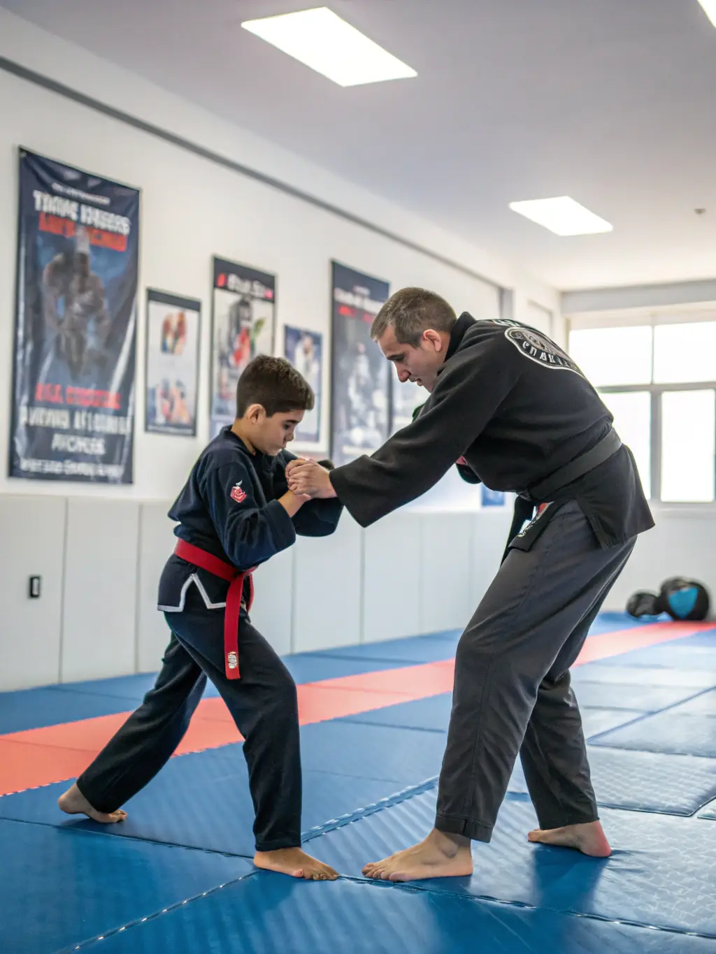 A photo of a Tai Chi instructor providing personalized guidance to a student, highlighting the individual attention and expertise offered at A LA FONTAINE DE TAICHI - DECAZEVILLE, with a focus on proper form and technique.
